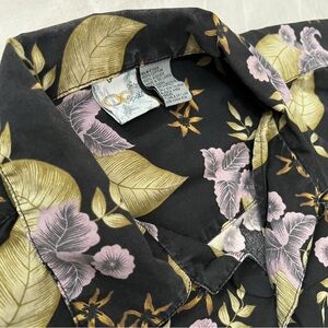 OP Men's Floral Button-Down Shirt - Black with Gold and Pink